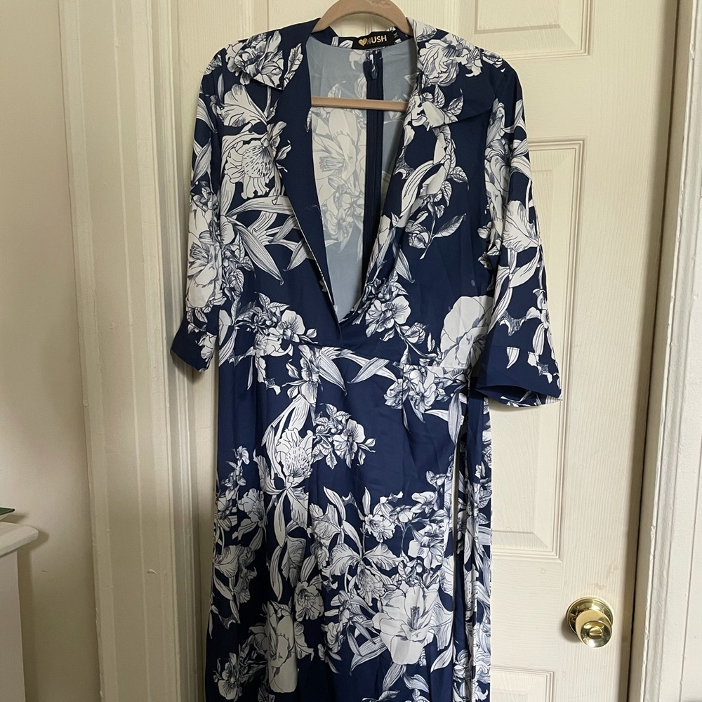 Blue and white floral jumpsuit